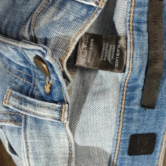 SP Black Label Frayed Skinny Distressed Blue Wash Straight Denim Jeans - Picture 8 of 8